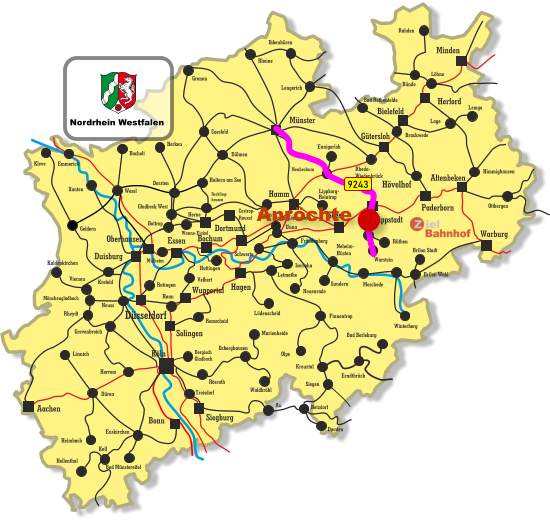 Unna-Königsborn Letmathe Iserlohn Castrop- Rauxel Unna Himmighausen Rheydt Remscheid Bergisch Gladbach Bocholt Borken Dorsten Wesel Xanten Mönchengladbach Kleve Viersen Emmerich Münster Warburg Altenbeken Paderborn Lippstadt Soest Siegburg Aachen Haan Ratingen Bonn Minden Herford Bielefeld Gütersloh Hamm Dortmund Duisburg Essen Mülheim Oberhausen Bochum Hagen Wuppertal Solingen Düsseldorf Köln Gronau Lünen Bottrop Gladbeck West Herne Reckling- hausen Kaldenkirchen Neuss Krefeld Grevenbroich Horrem Düren Kall Hellenthal Heimbach Linnich Euskirchen Bad Münstereifel Au Marienheide Lüdenscheid Fröndenberg Rüthen Warstein Ibbenbüren Lippborg- Heintrop Neubeckum Ennigerloh Neuenrade Sundern Neheim- Hüsten Finnentrop Olpe Schwerte Hövelhof Wanne-Eickel Meschede Winterberg Brilon Stadt Brilon Wald Siegen Kreuztal Waldbröhl Osberghausen Betzdorf Daaden Erndtbrück Troisdorf Bad Berleburg Geldern Ottbergen Dülmen Coesfeld Löhne Lage Lemgo Brackwede Rheda- Wiedenbrück Bad Rothenfelde Bünde Lengerich Rheine Rahden Hattingen Velbert Haltern am See Rösrath 9243 Nordrhein Westfalen Anröchte