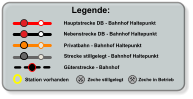 Legende: Hauptstrecke DB - Bahnhof Haltepunkt Nebenstrecke DB - Bahnhof Haltepunkt Privatbahn - Bahnhof Haltepunkt Zeche stillgelegt Zeche in Betrieb Strecke stillgelegt - Bahnhof Haltepunkt  Station vorhanden Güterstrecke - Bahnhof